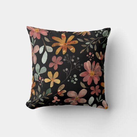 黒のフローラ印刷 クッション (正面)