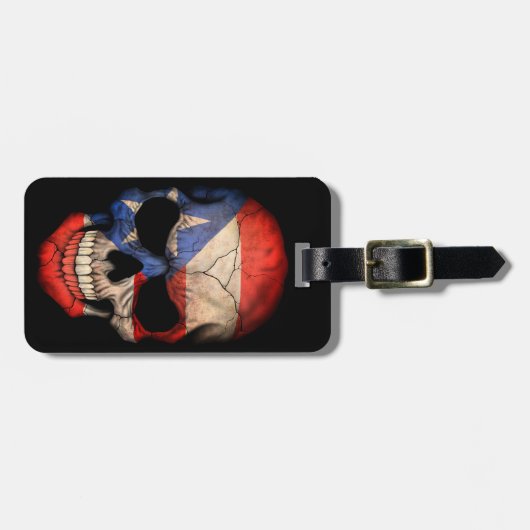 黒のプエルトリコの旗のスカル ラゲッジタグ (正面横)