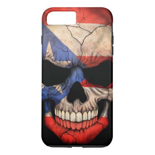 黒のプエルトリコの旗のスカル Case-Mate iPhoneケース (裏面)