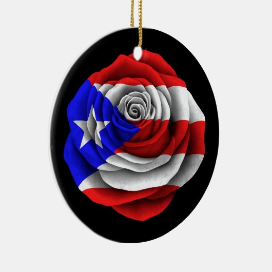 黒のプエルトリコ人のばら色の旗 セラミックオーナメント (右)