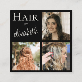 黒のヘアサロン・スタイリスト台本3枚写真 スクエア名刺