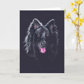 黒のベルギーの牧羊犬 カード (黄色い花)