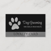 黒のペットグルーミングサービスにシルバーの犬の足跡 ロイヤリティカード (正面)