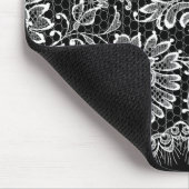 黒のホワイトレースフリンジ マウスパッド (コーナー)