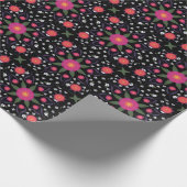 黒のボヘミアの手塗りの花 ラッピングペーパー (角)