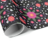 黒のボヘミアの手塗りの花 ラッピングペーパー (ロールコーナー)