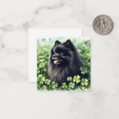黒のポメラニアン セントパトリックの日 ノートカード (正面/裏面インサイチュ)