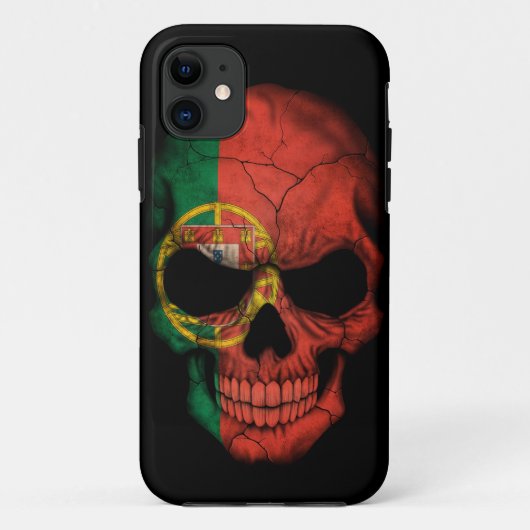 黒のポルトガルの旗のスカル Case-Mate iPhoneケース (裏面)