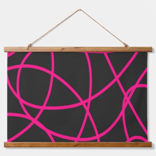 黒のマゼンタのリボン 吊り下げ型タペストリー (正面)