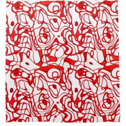 黒のマーレ赤と白ッド抽象芸術 シャワーカーテン (正面)