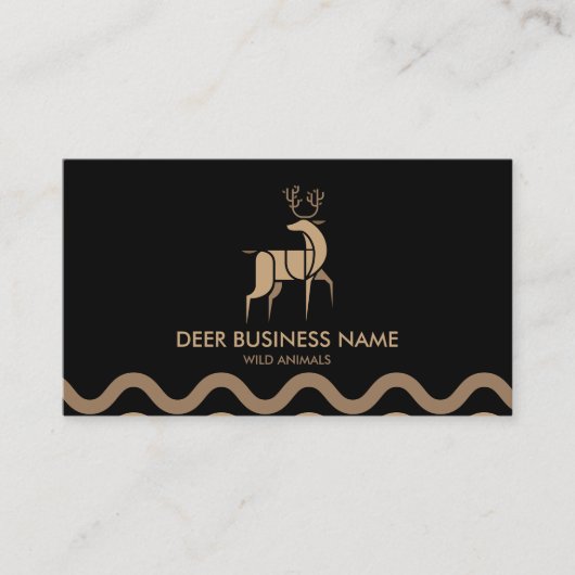 黒のミニマリスト森の動物 鹿 名刺 (正面)