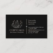 黒のミニマリスト フラワー ベーカリー スイート ストロベリー カップケーキ 名刺 (裏面)