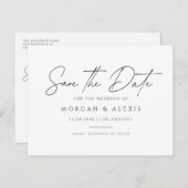 黒のミニマルな手書きスクリプト日付を保存 ポストカード (正面/裏面)