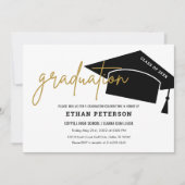 黒のミニマルな高校卒業式の招待状 招待状 (正面)