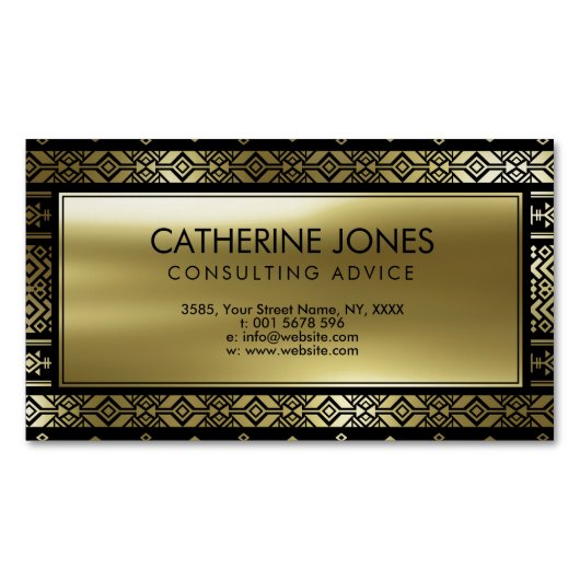 黒のメキシコ人の/Tribalのアステカで幾何学的な金ゴールド マグネット名刺 (正面)