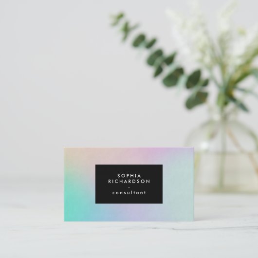 黒のモダンでカラフルなレーザー光線写真一見 名刺 (スタンド正面)
