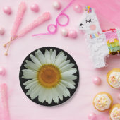 黒のモダンで白いデイジー ペーパープレート (パーティー)