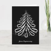 黒のモダンなホワイトクリスマスの木のグラフィック シーズンカード (正面)