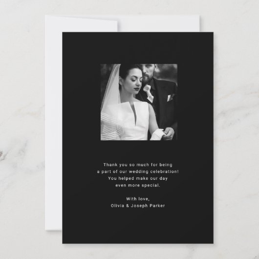 黒のモダンオーバーレイ | 写真結婚の サンキューカード (裏面)