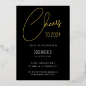 黒のモダンスクリプト応援新年EVEパーティー請求書 箔招待状 (正面)