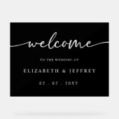 黒のモダンスクリプト白結婚のウェルカムサイン アクリルサイン (正面)