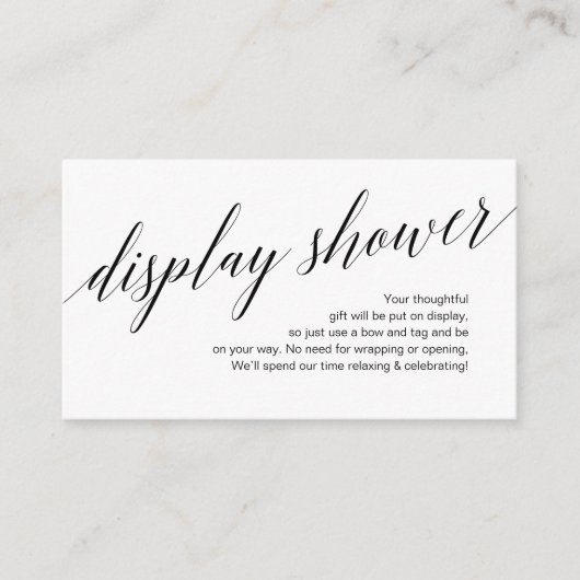 黒のモダンスクリプト、シャワーの表示 エンクロージャーカード (正面)