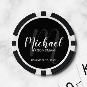 黒のモダンスクリプパーソナライズされたトGroomsmen ポーカーチップ