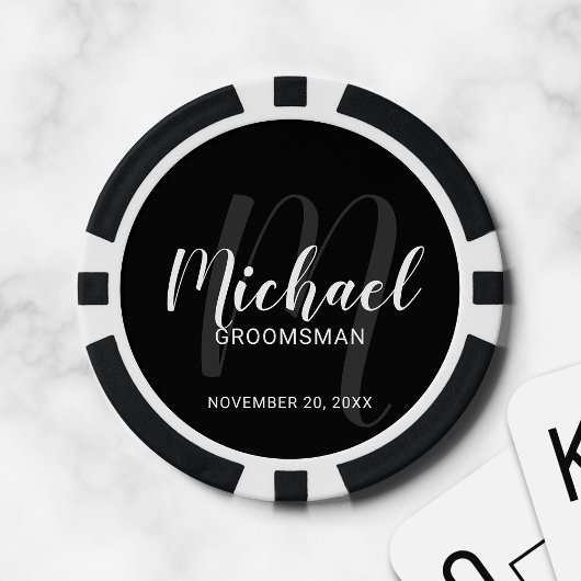 黒のモダンスクリプパーソナライズされたトGroomsmen ポーカーチップ