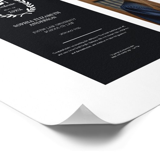 黒のモダン卒業写真の達成枠 ポスター (角)