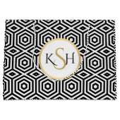 黒のモダン多角形パターンの白 ラージペーパーバッグ (正面)