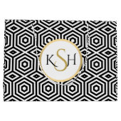 黒のモダン多角形パターンの白 ラージペーパーバッグ (裏面)