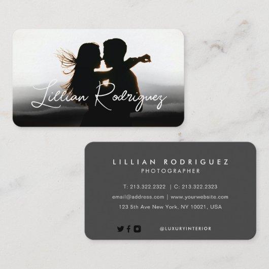 黒のモダン抽象芸術オーバーレイの署名写真 名刺 (正面/裏面)