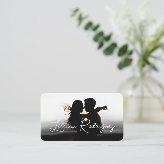 黒のモダン抽象芸術オーバーレイの署名写真 名刺 (スタンド正面)