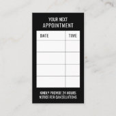 黒のモダン美容師クライアントのアラーム 予約カード (正面)