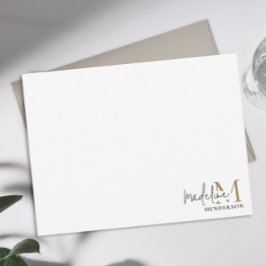 黒のモダン金ゴールドモノグラムスクリプト ノートカード