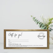 黒のモダン金ゴールドロゴギフト証明書の追加 招待状 (スタンド正面)