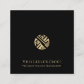 黒のモダン金ゴールドロゴ スクエア名刺 (正面)