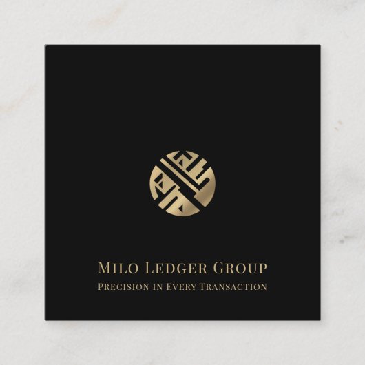 黒のモダン金ゴールドロゴ スクエア名刺 (正面)