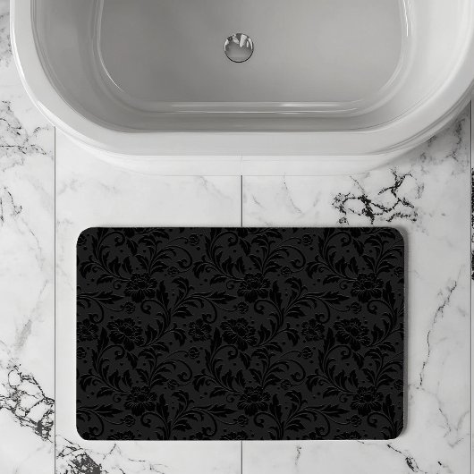 黒のモノクロダマスク柄クラシカルデザイン バスマット