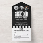 黒のモノクロ写真 円形 ストライプ 90歳の誕生日 オールインワン招待状 (内側)