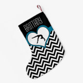 黒のモノグラムとの体操のシェブロンのハート スモールクリスマスストッキング (裏面 (吊り時))