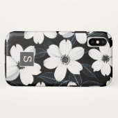 黒のモノグラムに白い花 エレガント Case-Mate iPhoneケース (裏面(横))