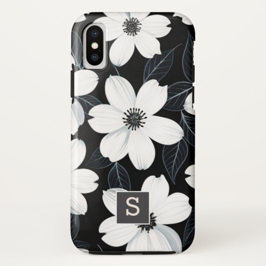 黒のモノグラムに白い花 エレガント Case-Mate iPhoneケース (裏面)