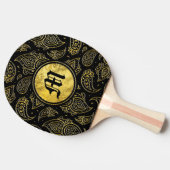 黒のモノグラムの金ゴールドのペイズリーパターン 卓球ラケット (横)