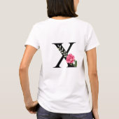 黒のモノグラムイニシャルXとピンクのバラ Tシャツ (裏面)