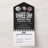 黒のモノラル写真ストライプサークル30歳の誕生日 オールインワン招待状 (内側)