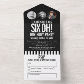 黒のモノラル写真ストライプ円60誕生日 オールインワン招待状 (内側)