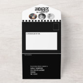 黒のモノラル写真ストライプ円70誕生日 オールインワン招待状 (外側)