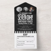 黒のモノラル写真ストライプ円70誕生日 オールインワン招待状 (内側)