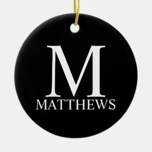 黒のモパーソナライズされたノグラムと名前 セラミックオーナメント